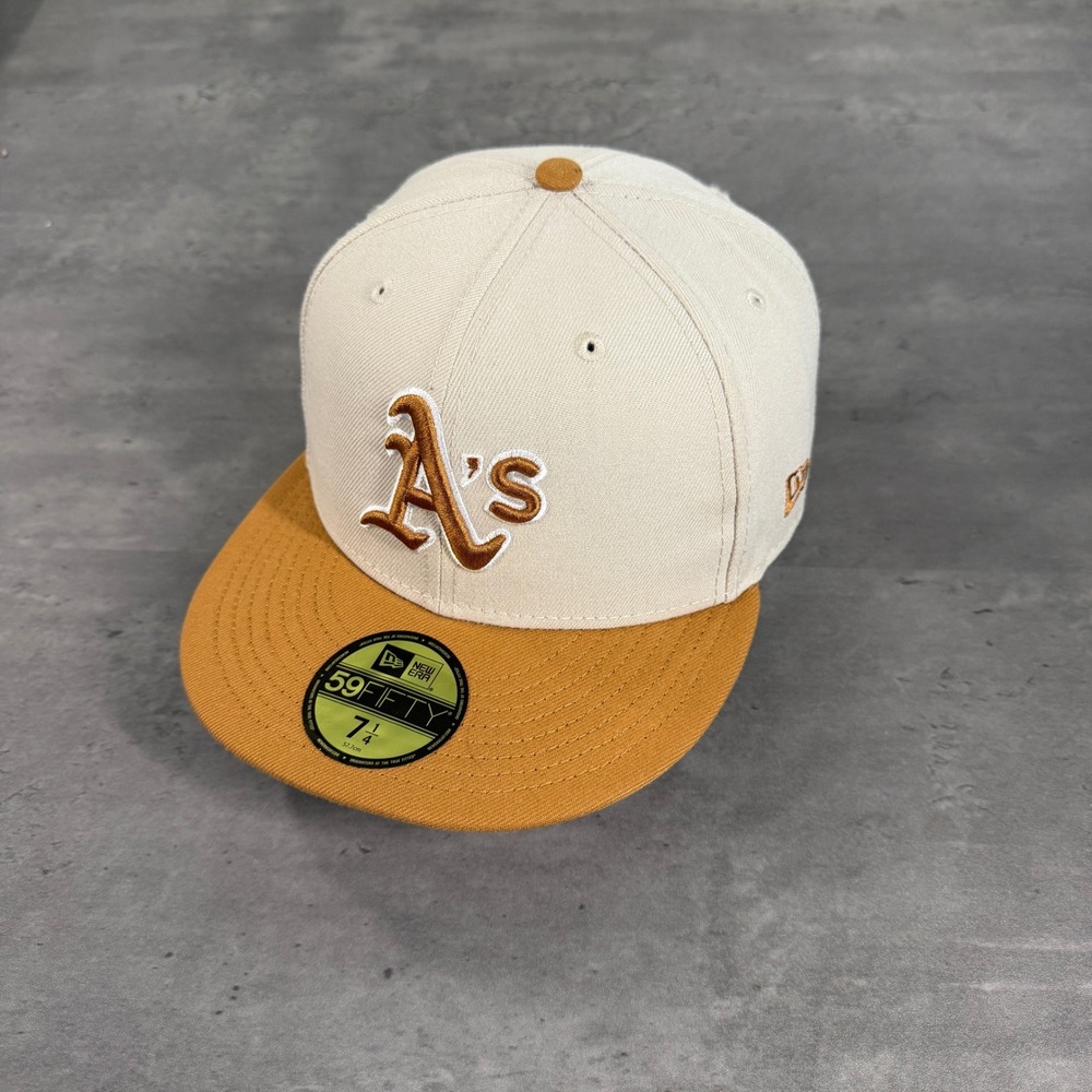 New Era Oakland Athletics Hat 7 1/4 Ivory Almond Brown 59FIFTY Fitted MLB Cap As